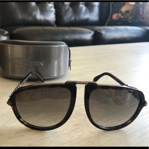 Alexander McQueen Sunglasses Dark Havana Brass